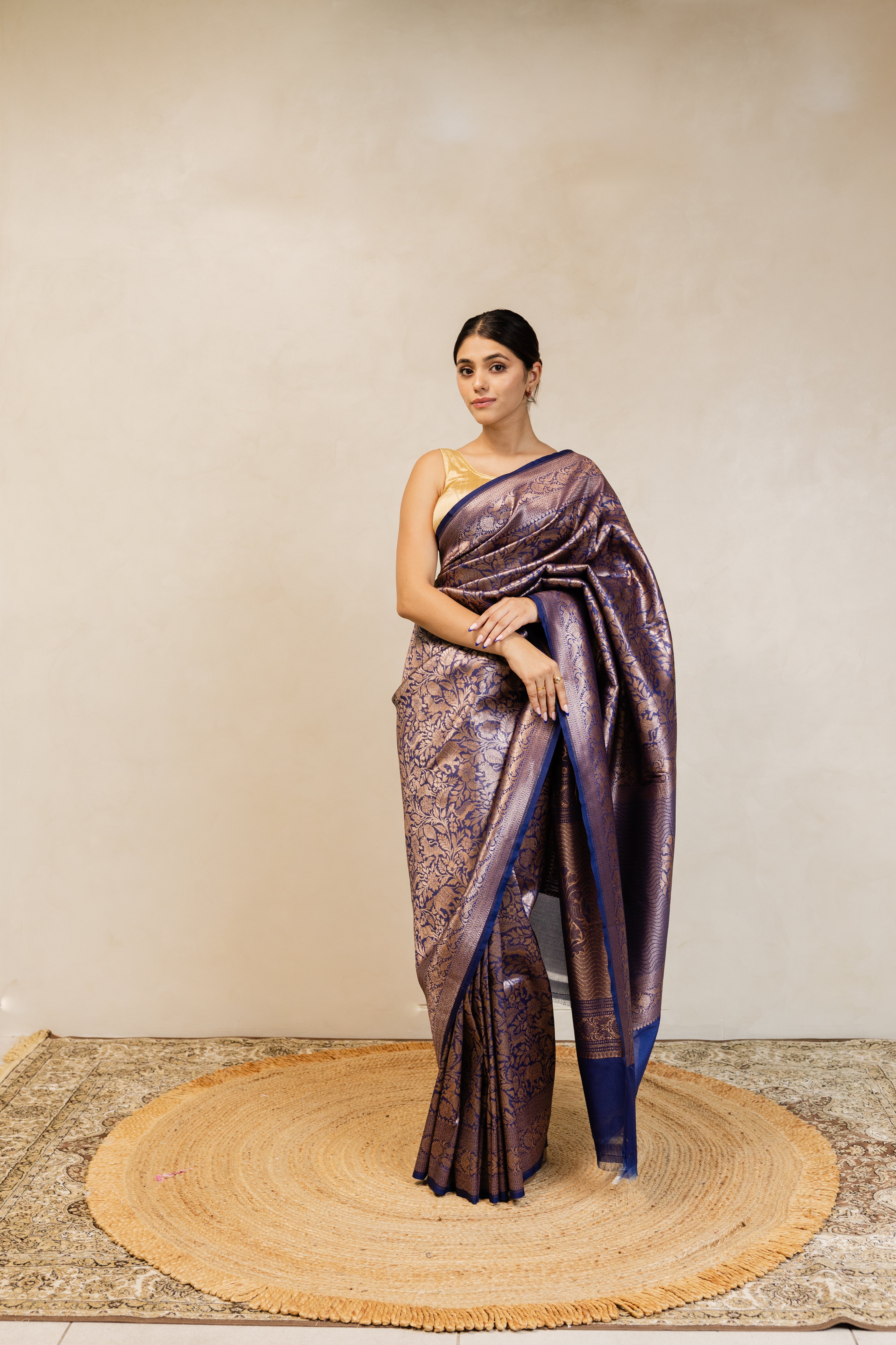 Blue Shikargah Katan Silk Jaal Saree