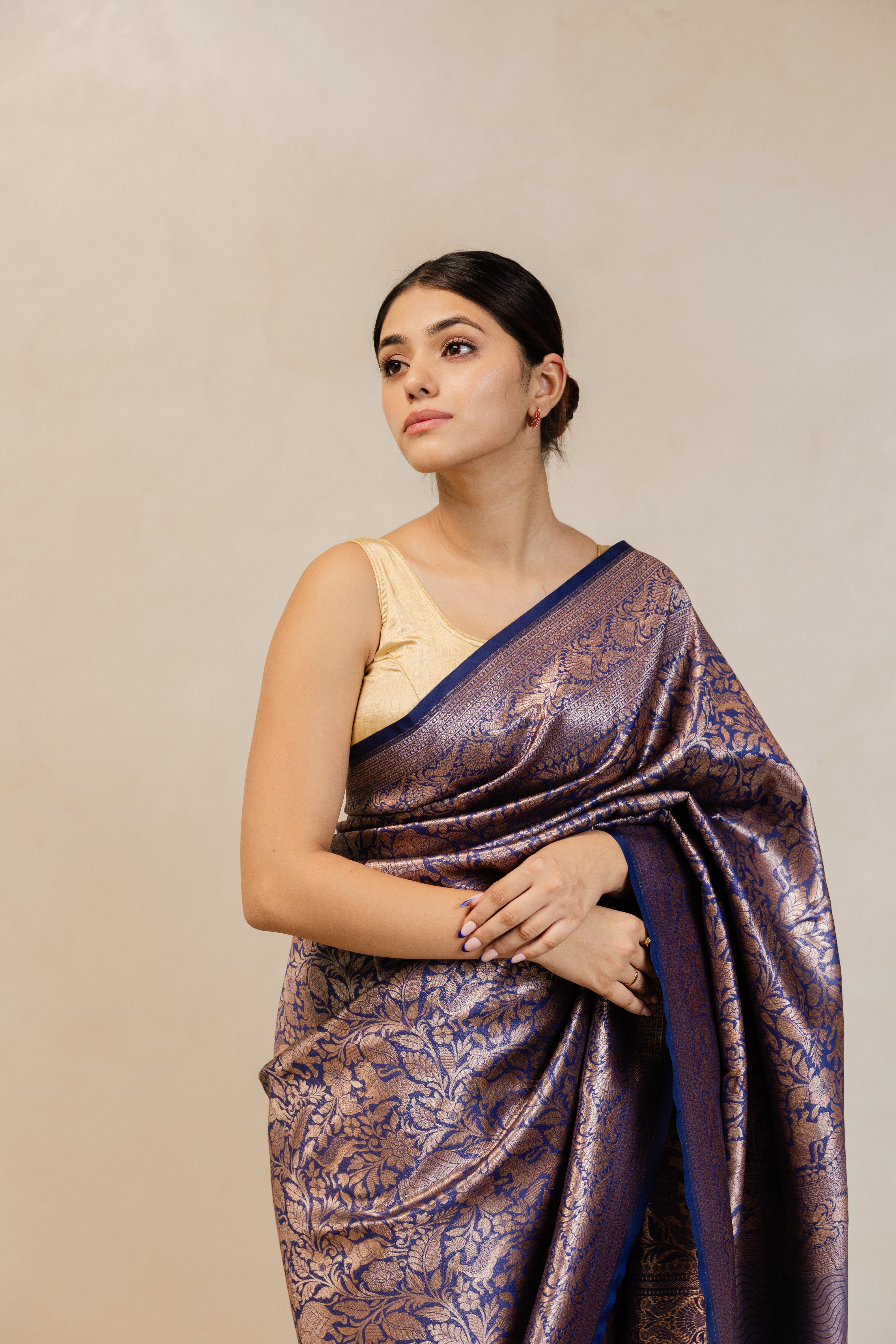 Blue Shikargah Katan Silk Jaal Saree