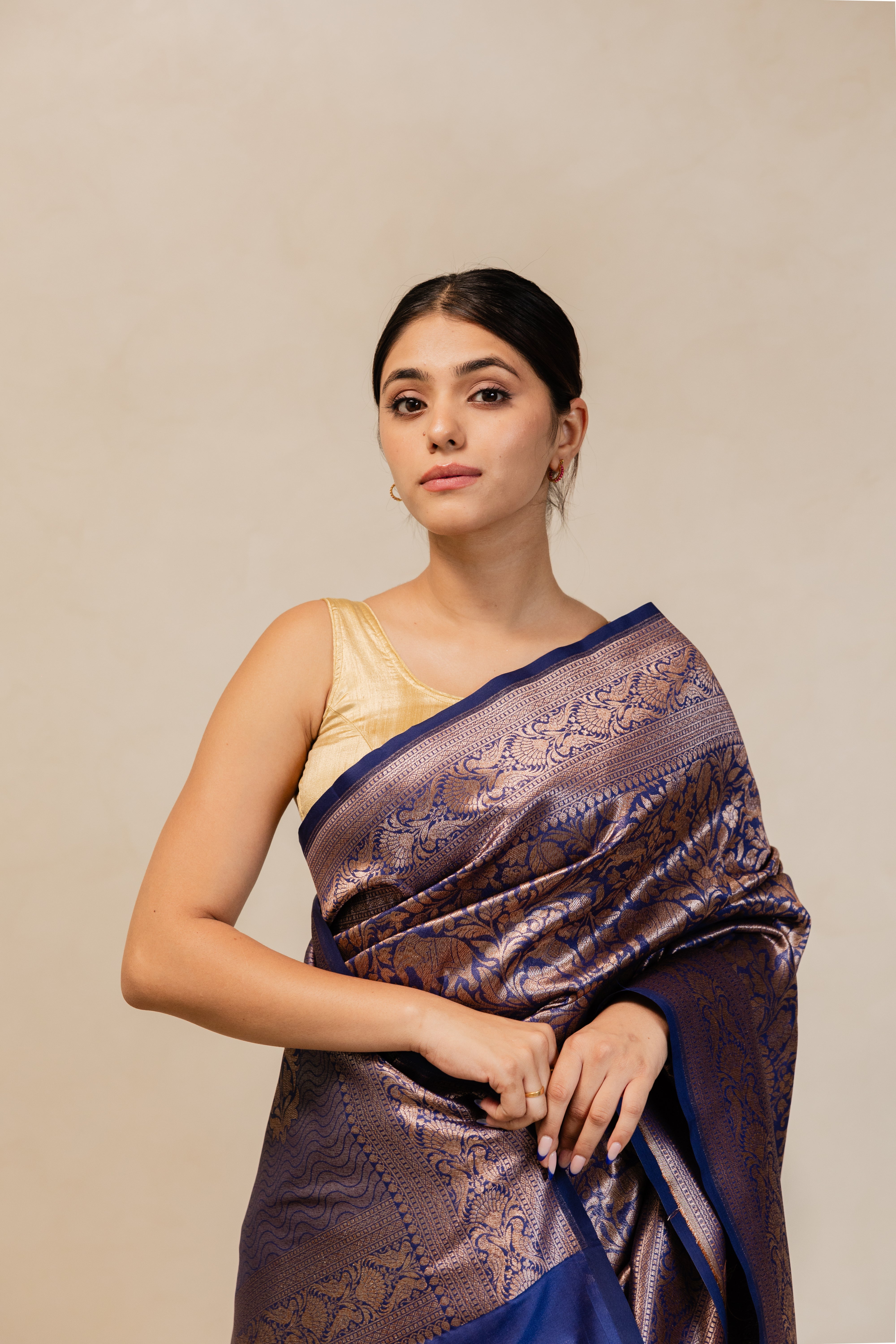 Blue Shikargah Katan Silk Jaal Saree