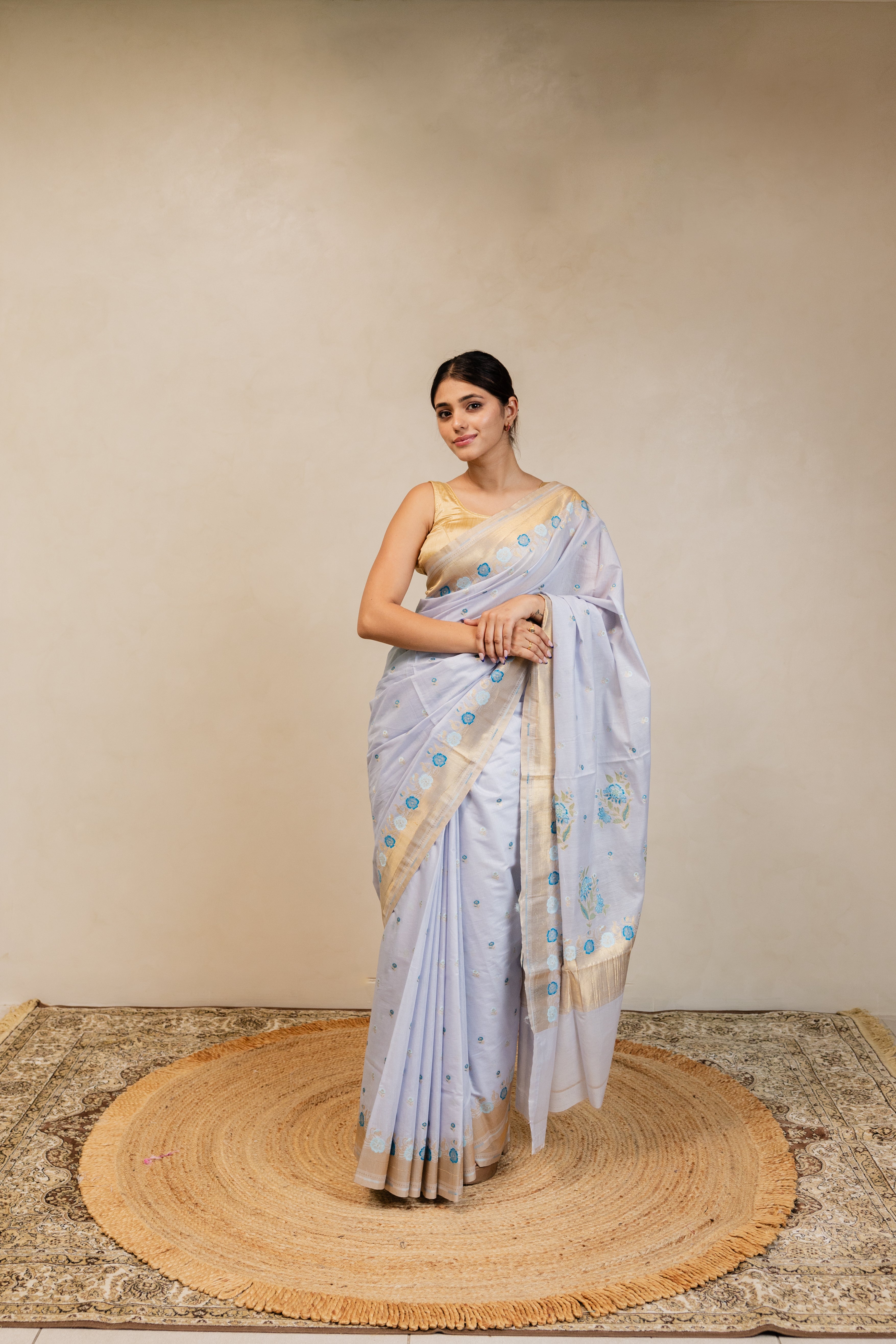 Cotton Jamdani Sky Blue Handloom Saree