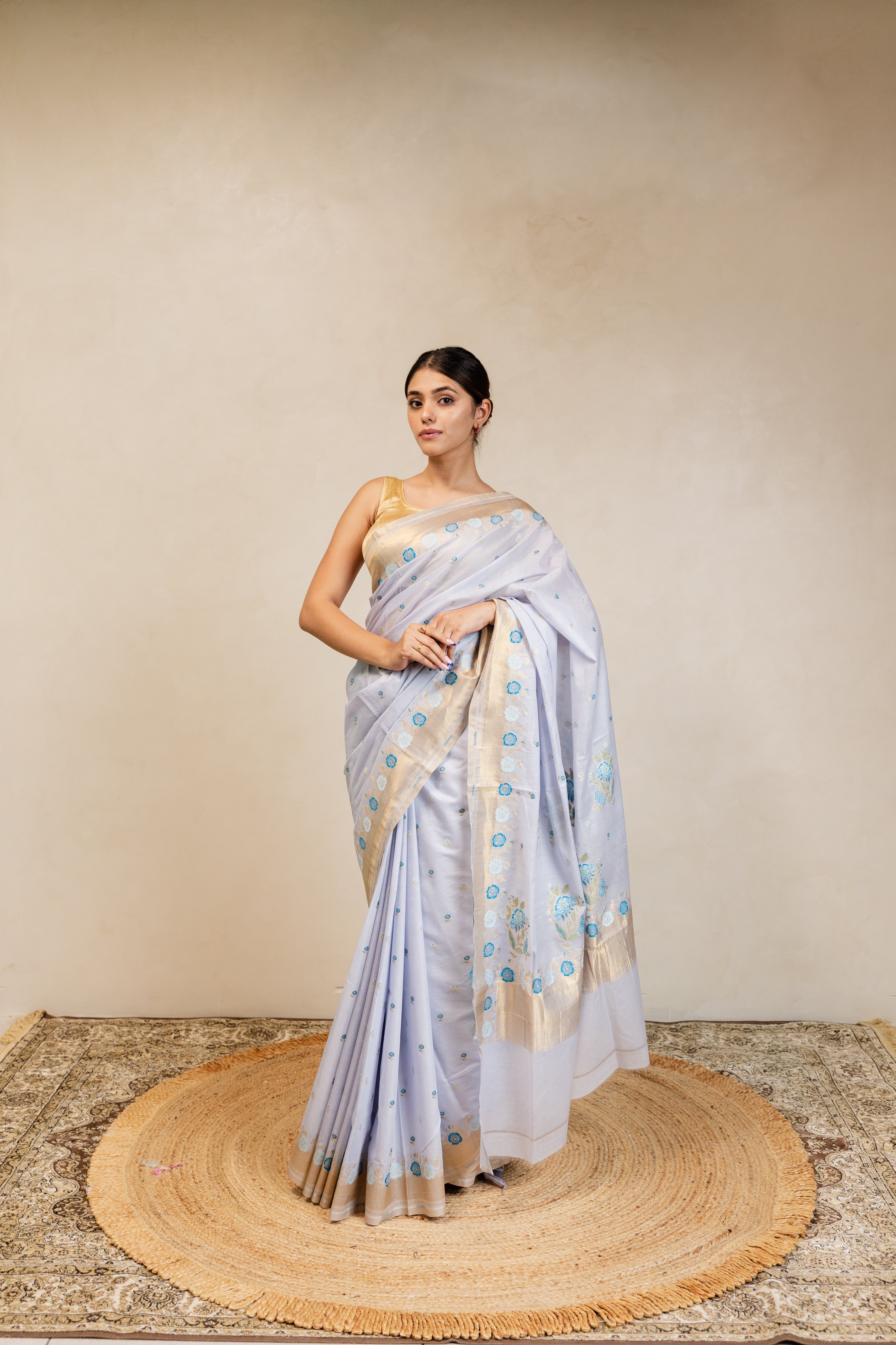 Cotton Jamdani Sky Blue Handloom Saree