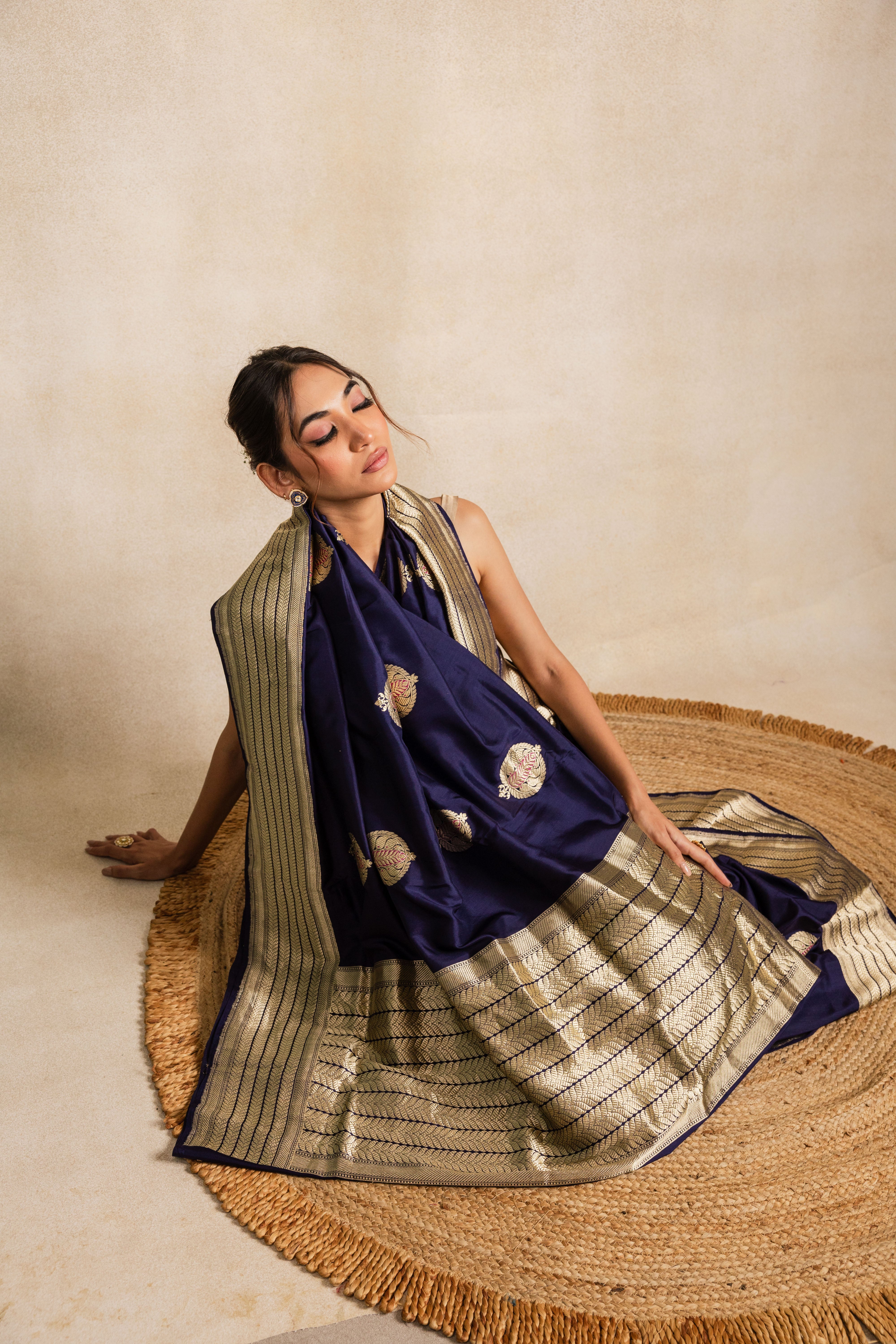 Blue Anaar Boota Katan Silk Saree