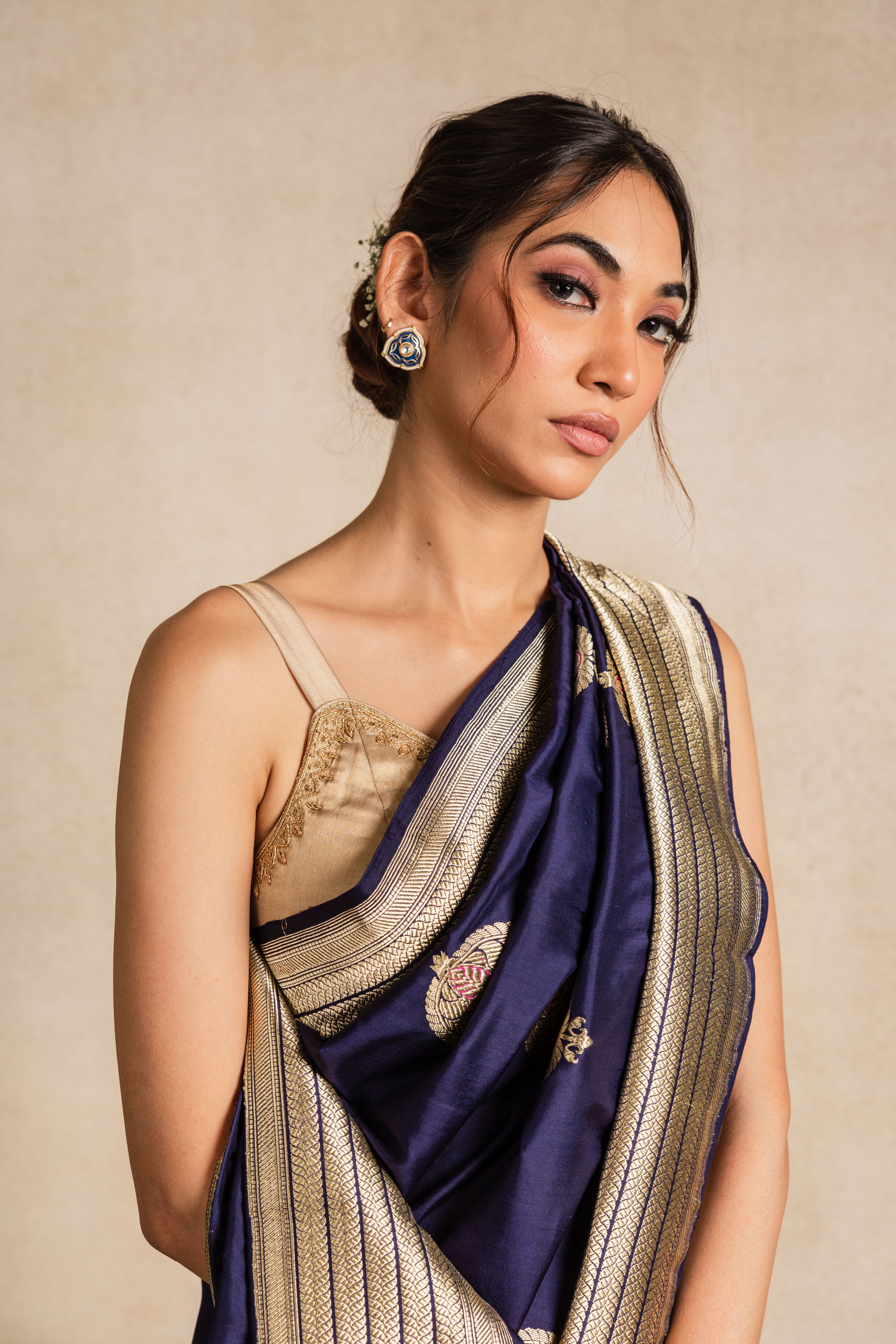 Blue Anaar Boota Katan Silk Saree