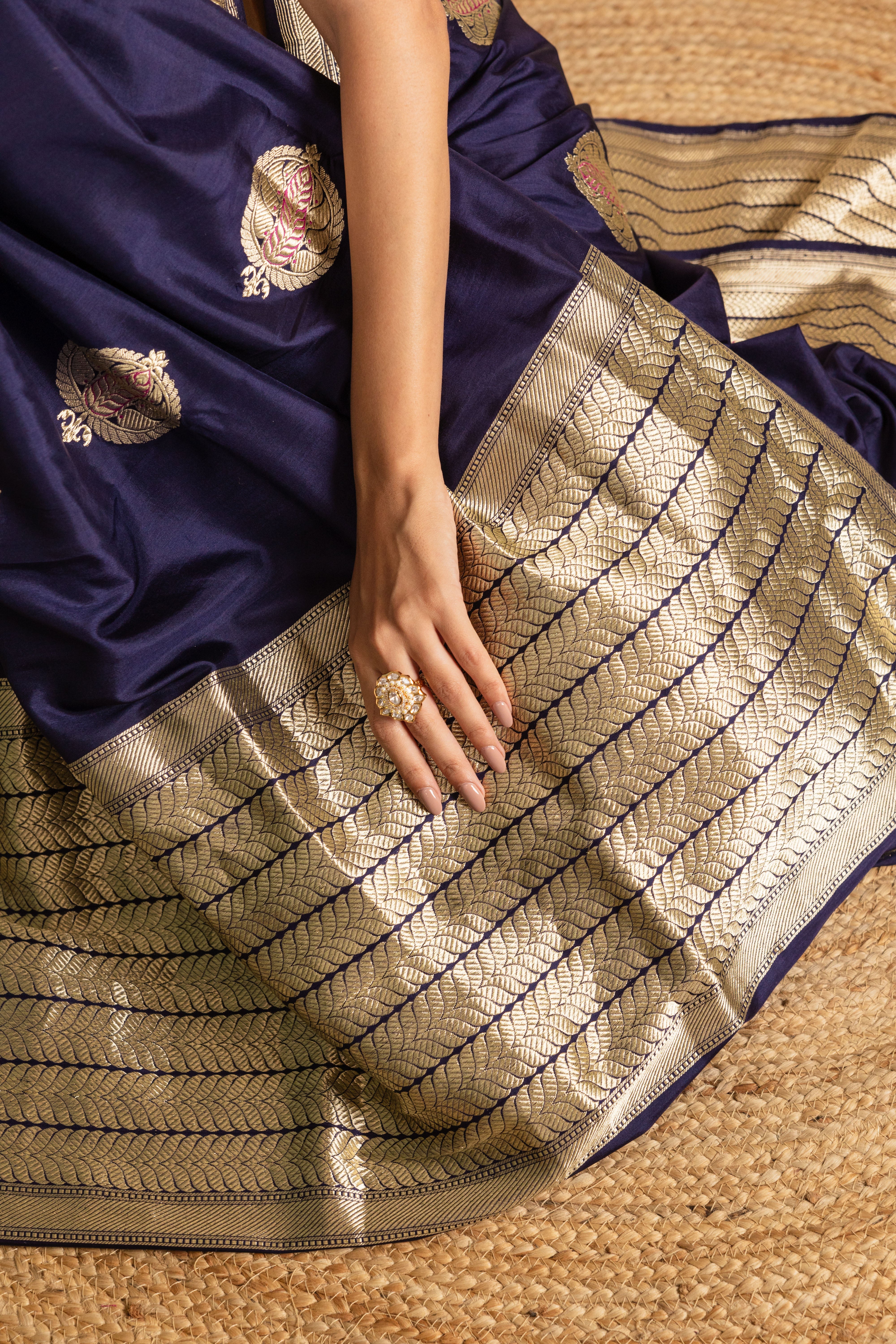 Blue Anaar Boota Katan Silk Saree