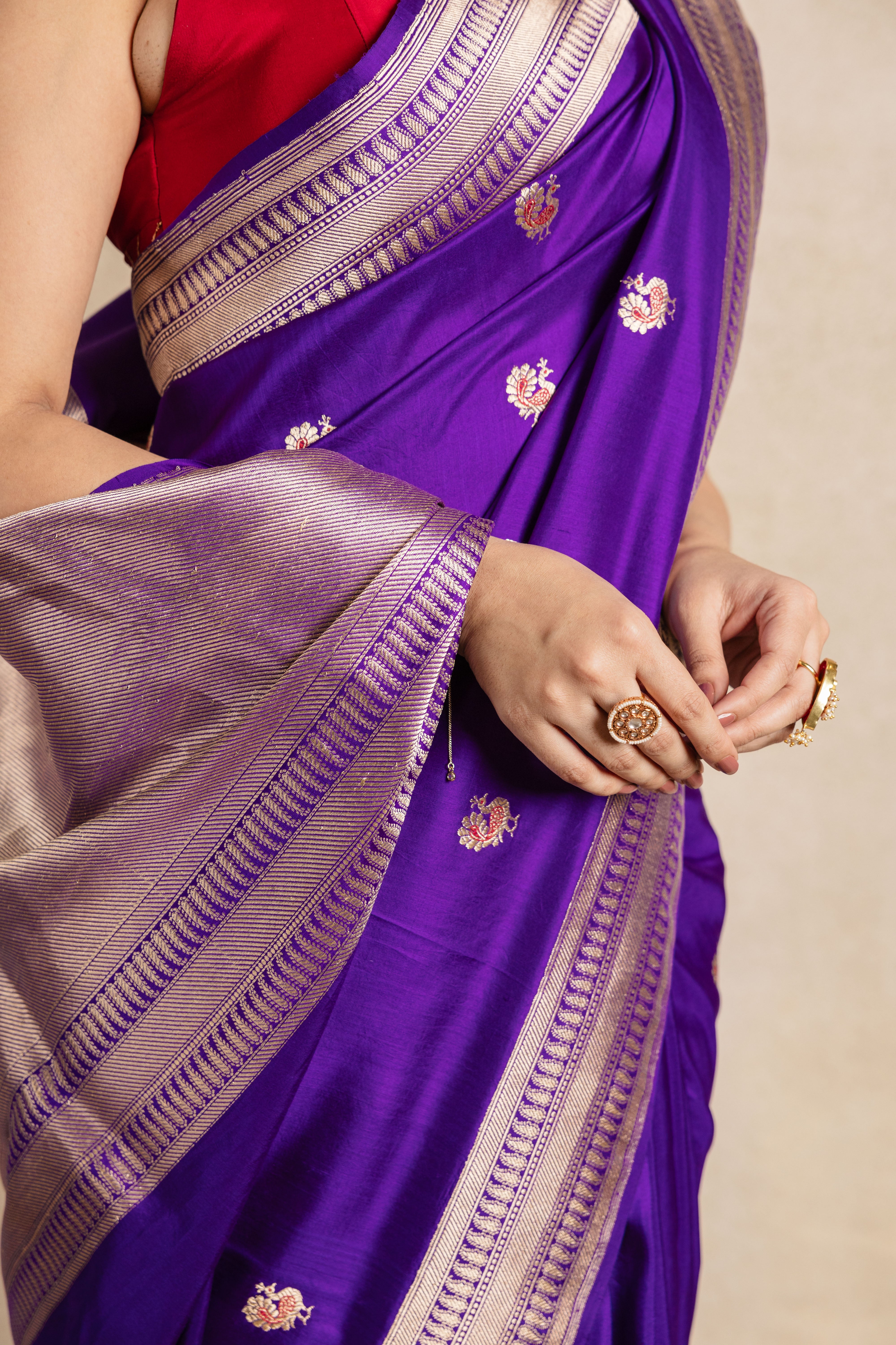 Purple Mor Booti Katan Silk Iktara Saree