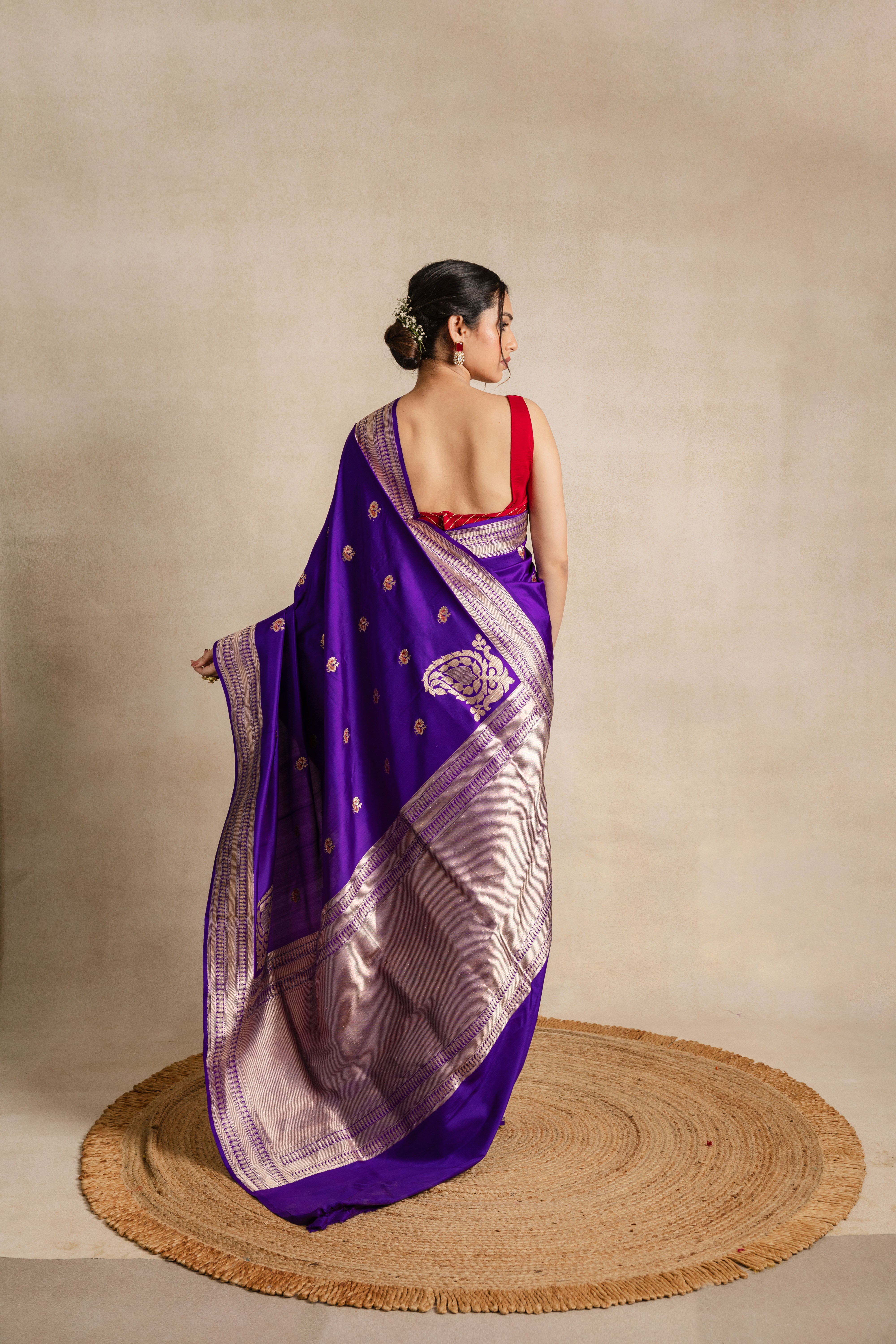 Purple Mor Booti Katan Silk Iktara Saree