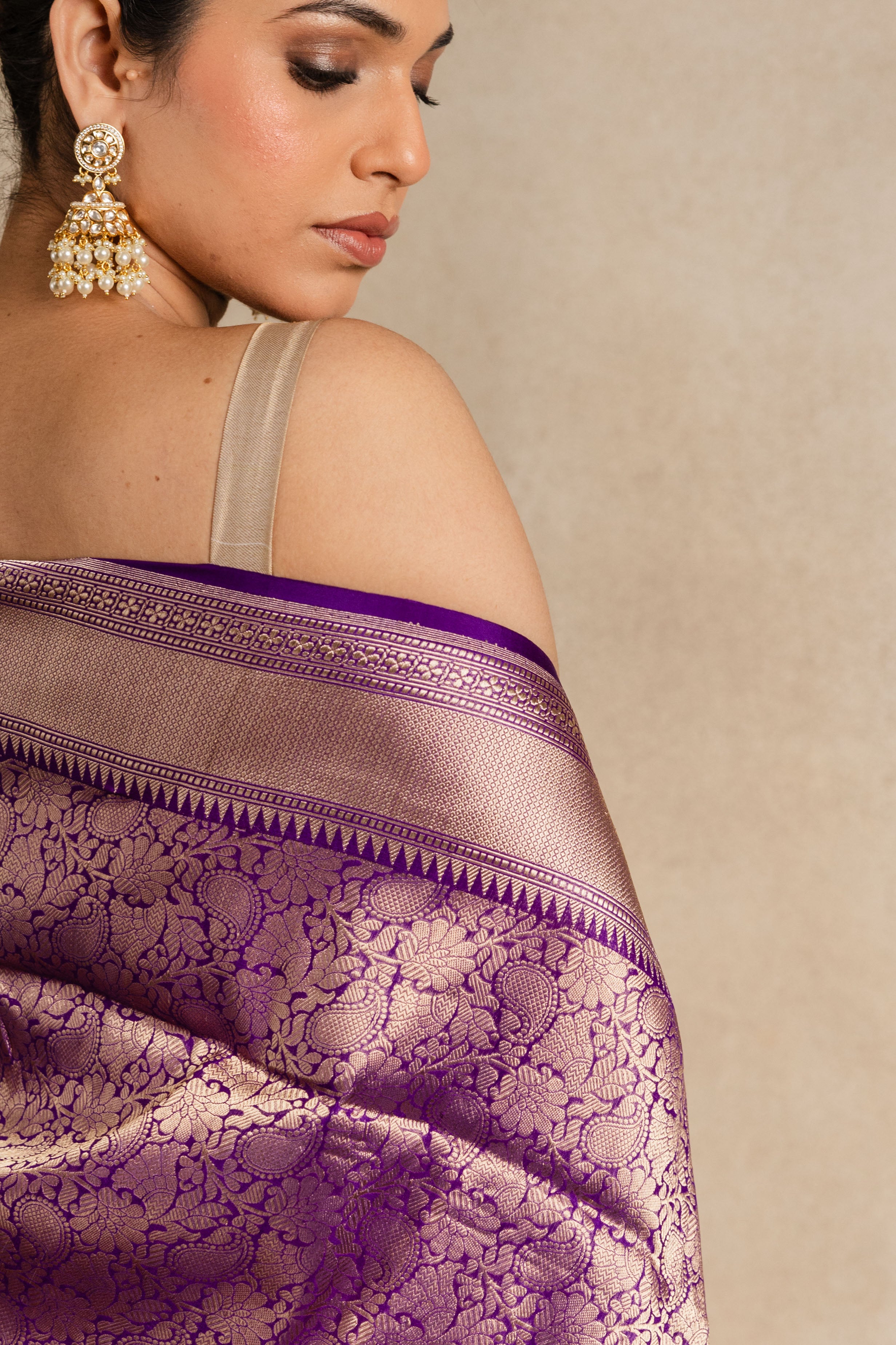 Purple Katan Silk Jaal Saree