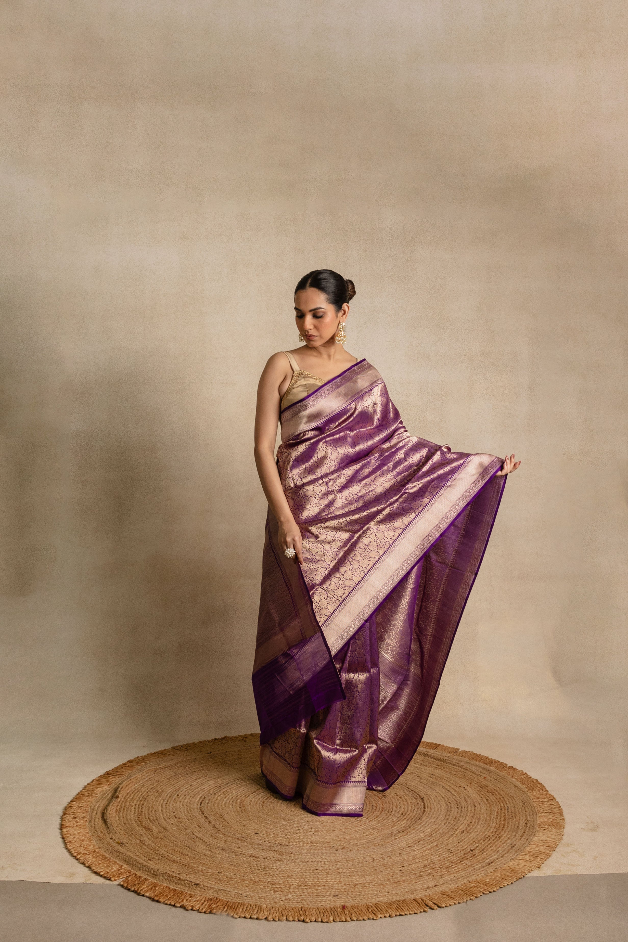 Purple Katan Silk Jaal Saree