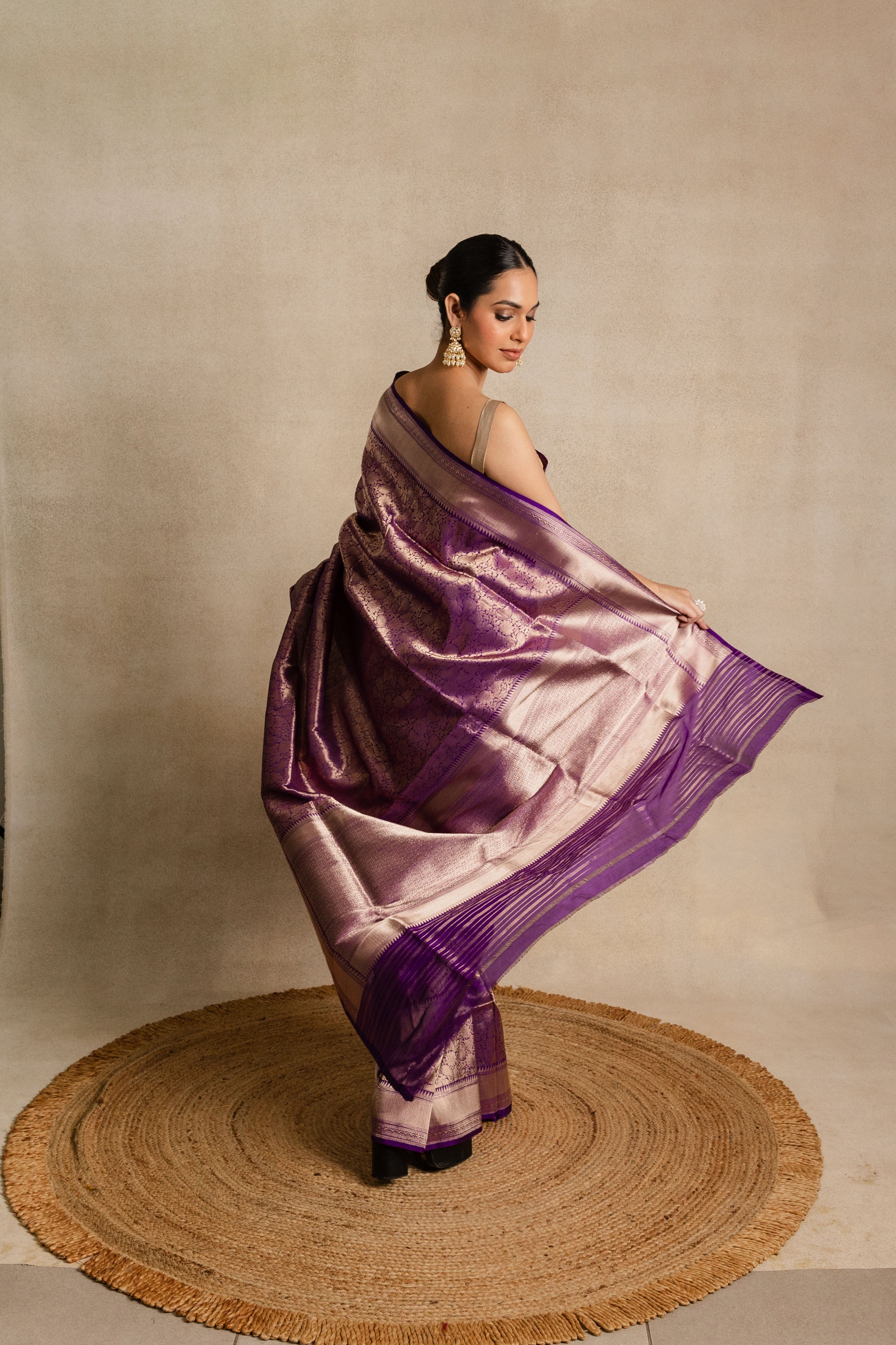 Purple Katan Silk Jaal Saree