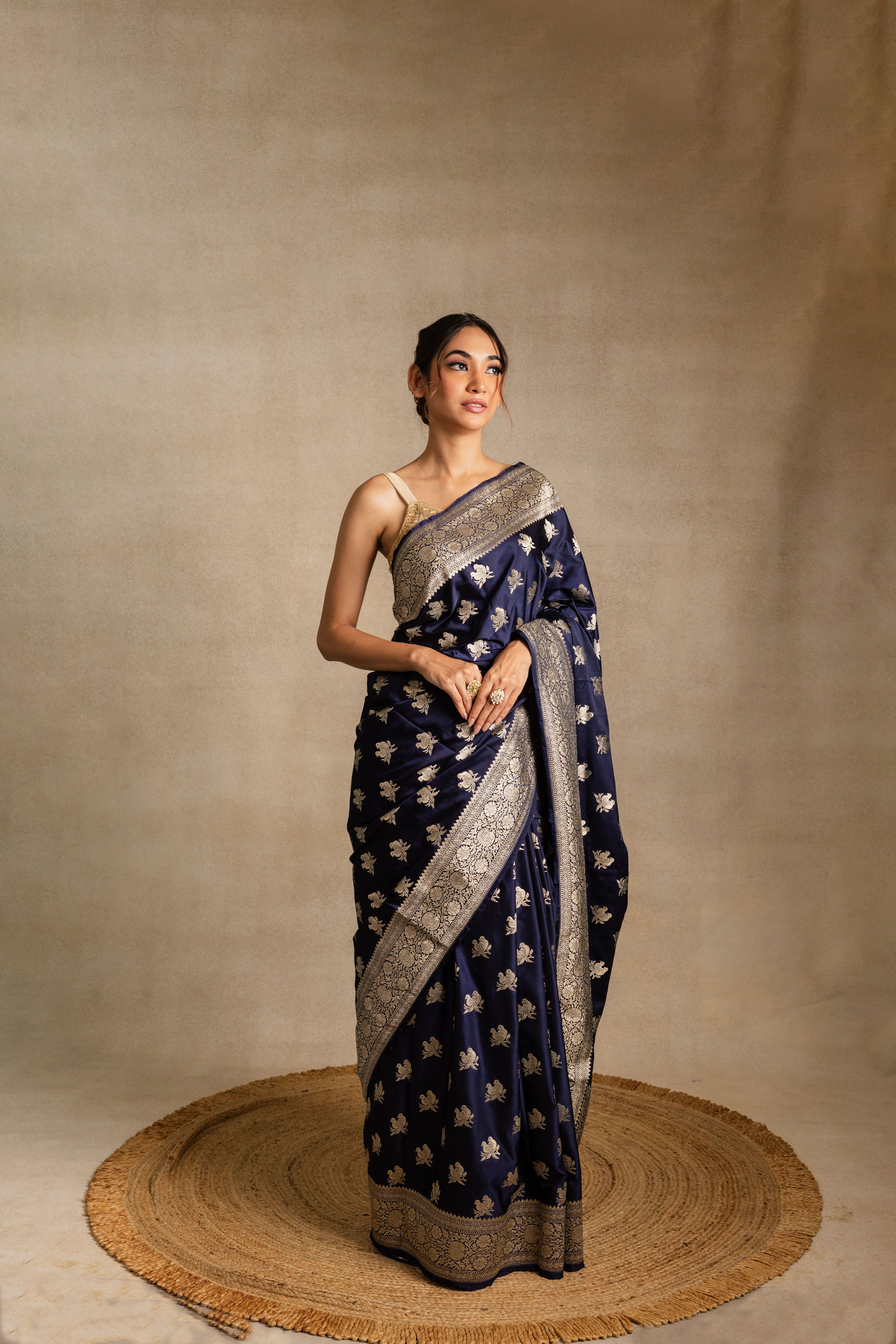 Blue Bird Booti Katan Silk Saree