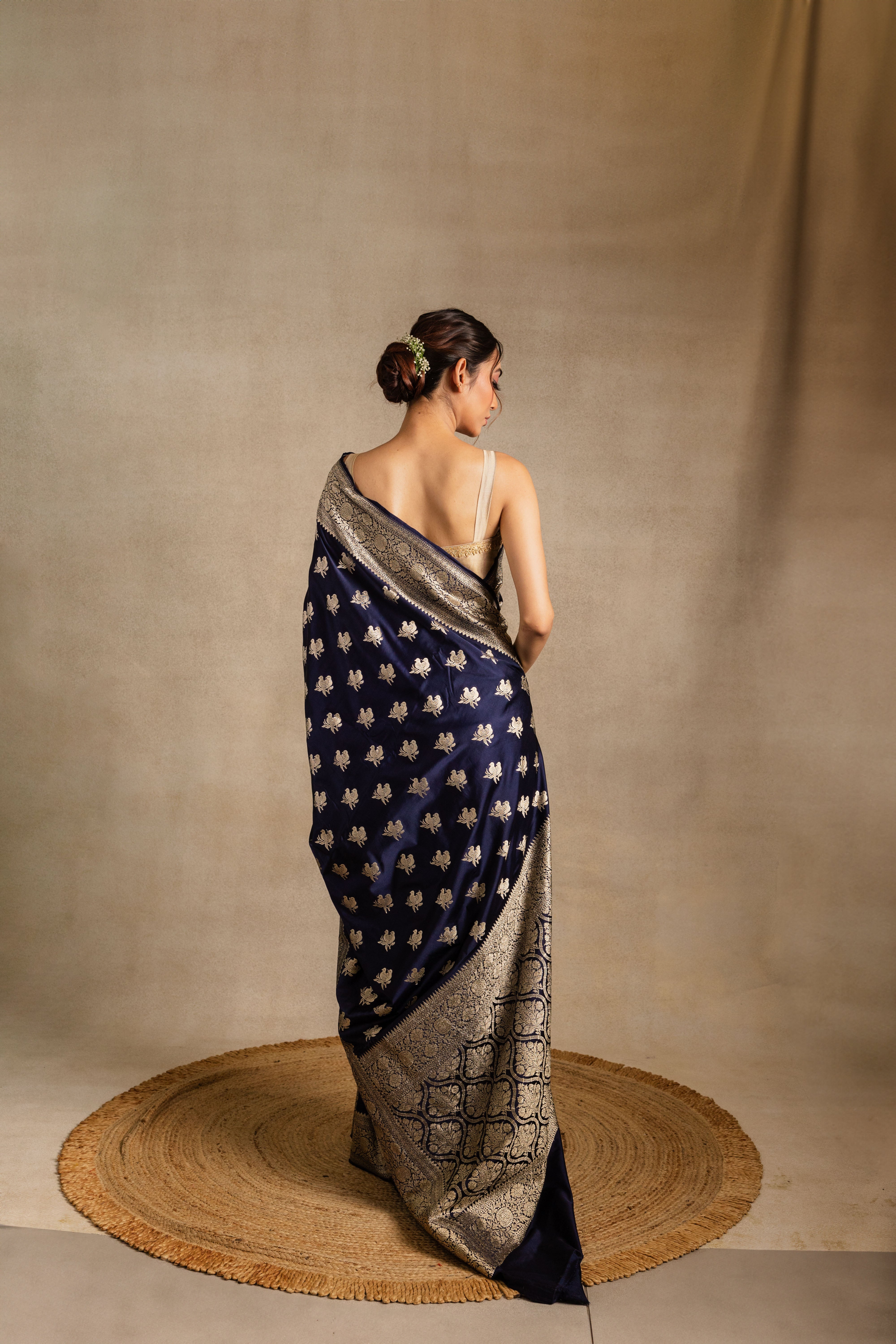 Blue Bird Booti Katan Silk Saree