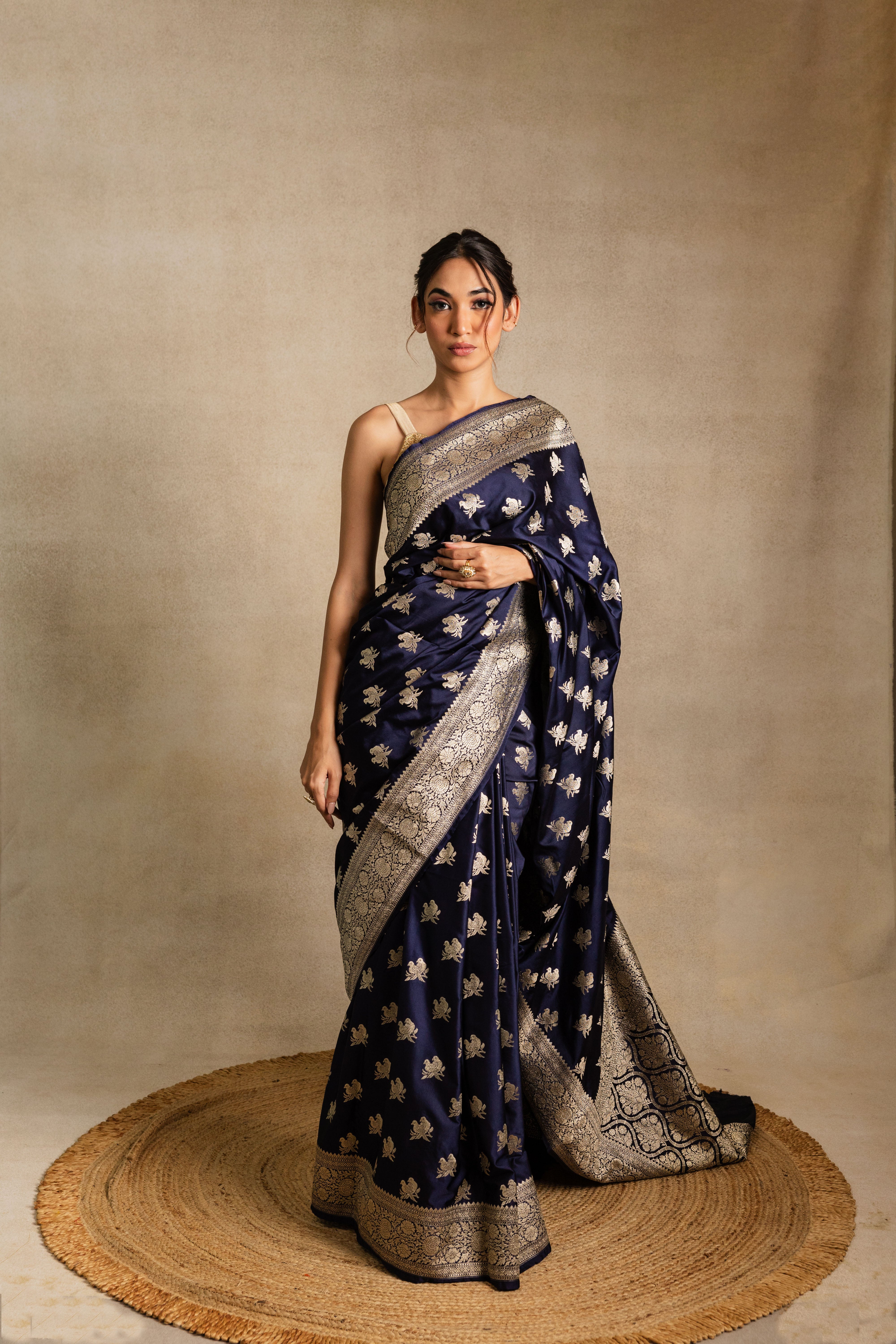 Blue Bird Booti Katan Silk Saree