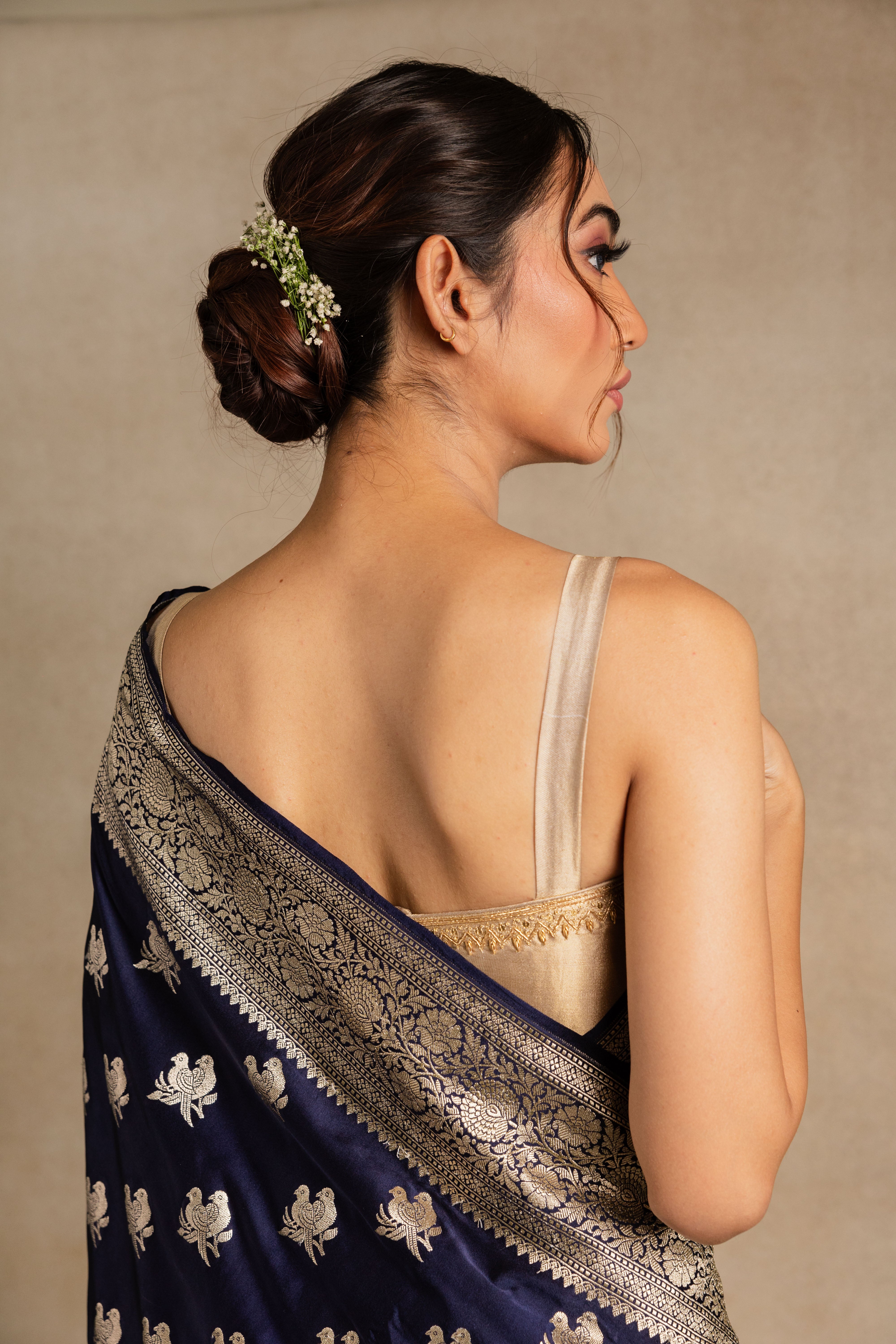 Blue Bird Booti Katan Silk Saree