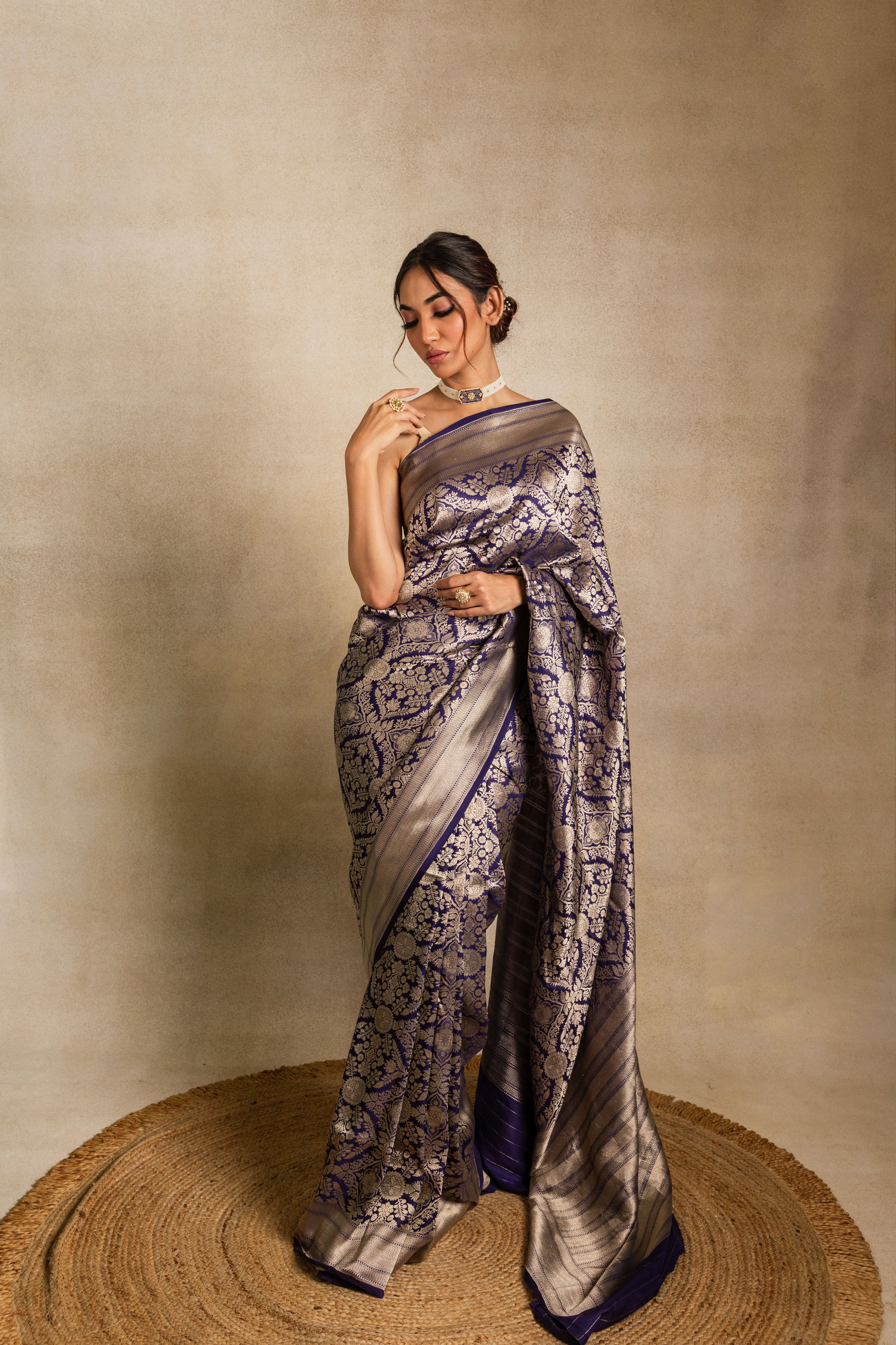 Blue Katan Silk Jaal Saree