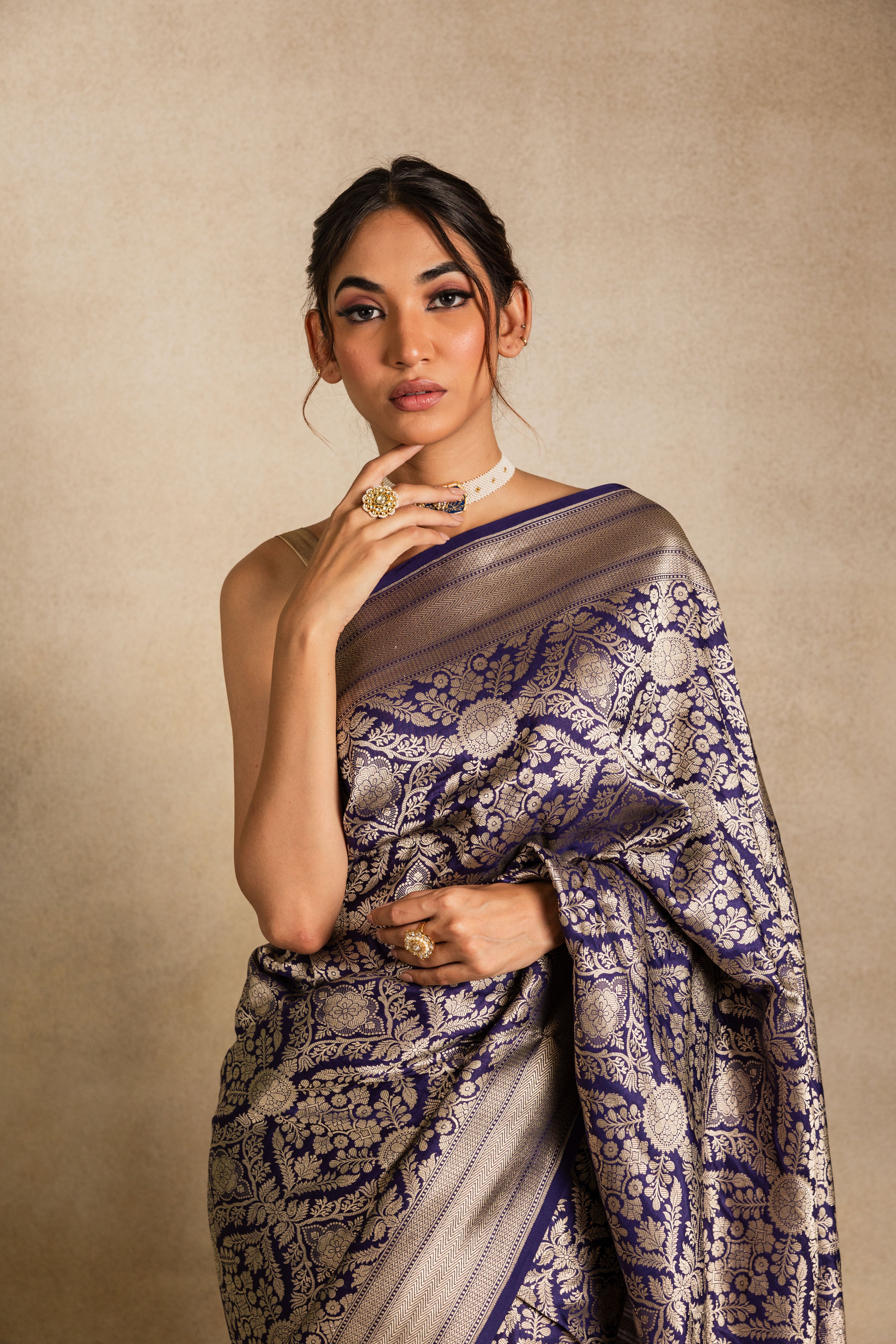 Blue Katan Silk Jaal Saree