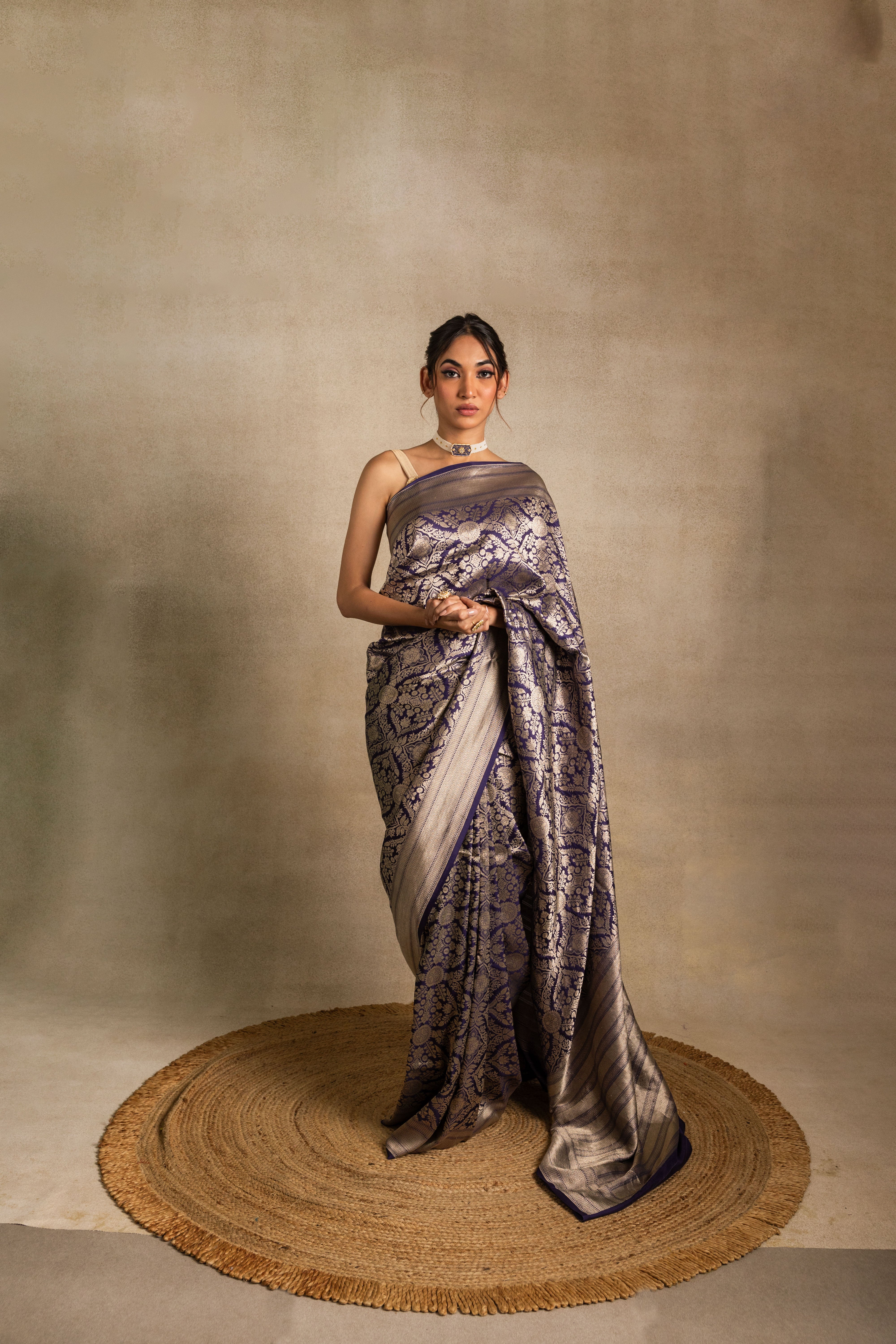 Blue Katan Silk Jaal Saree