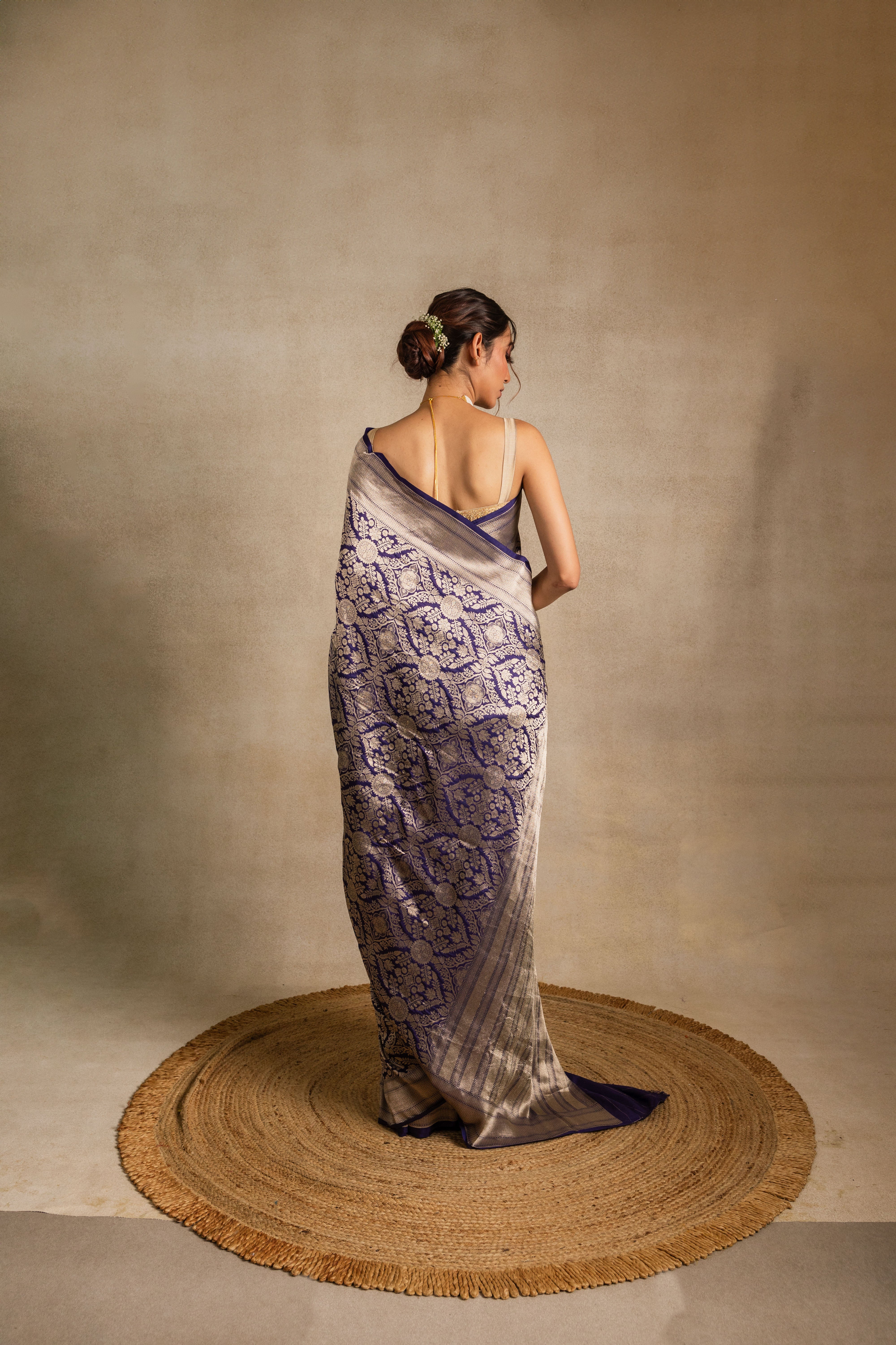 Blue Katan Silk Jaal Saree