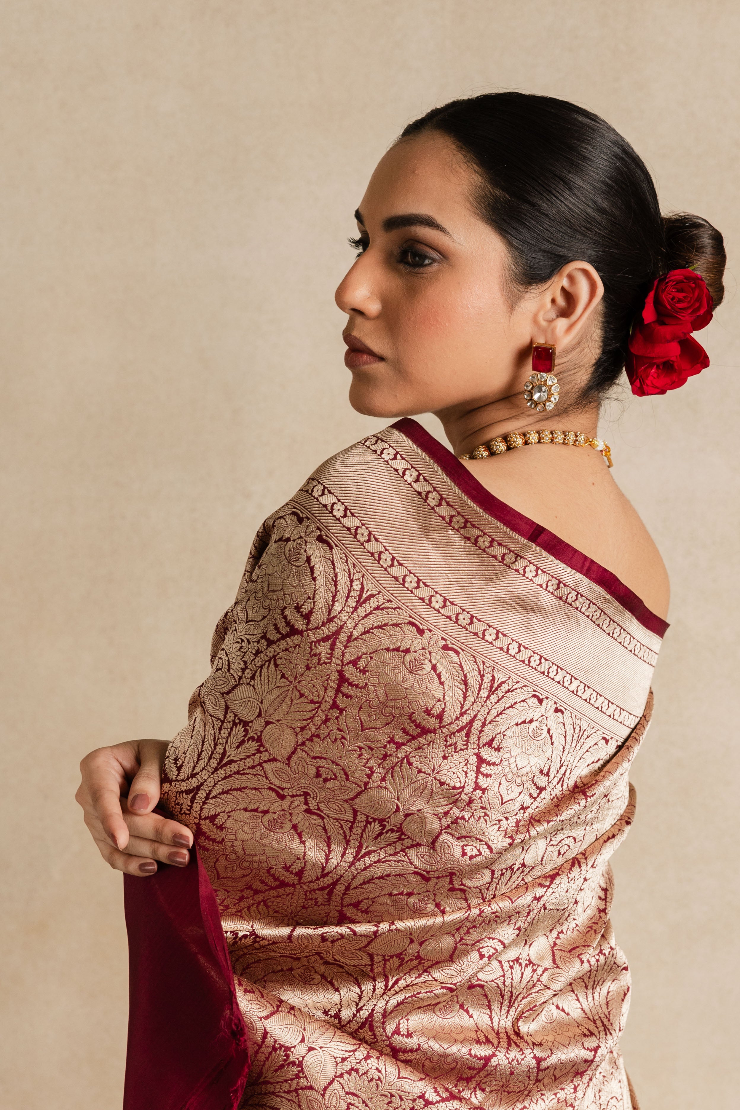 Maroon Katan Silk Jaal Saree