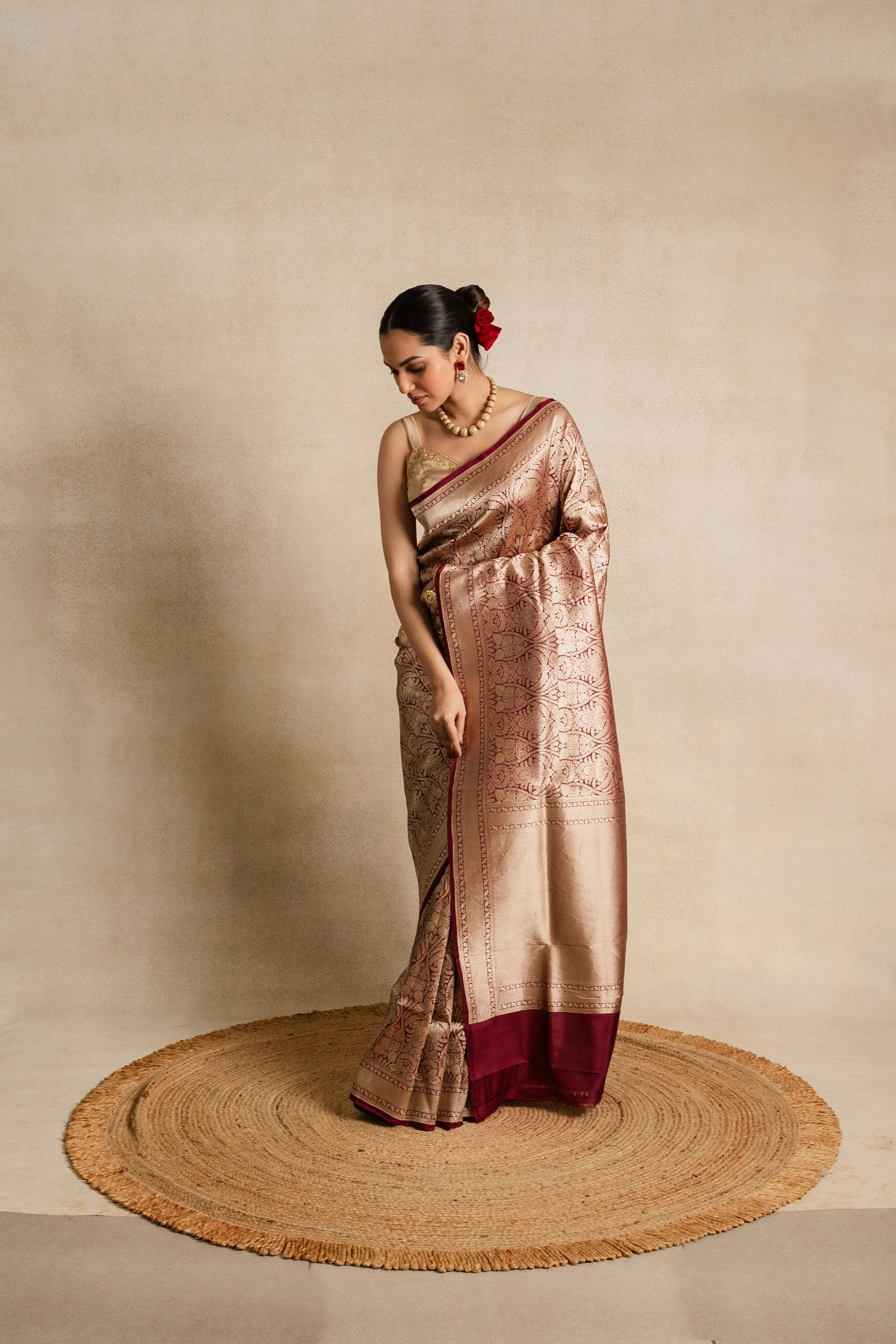 Maroon Katan Silk Jaal Saree