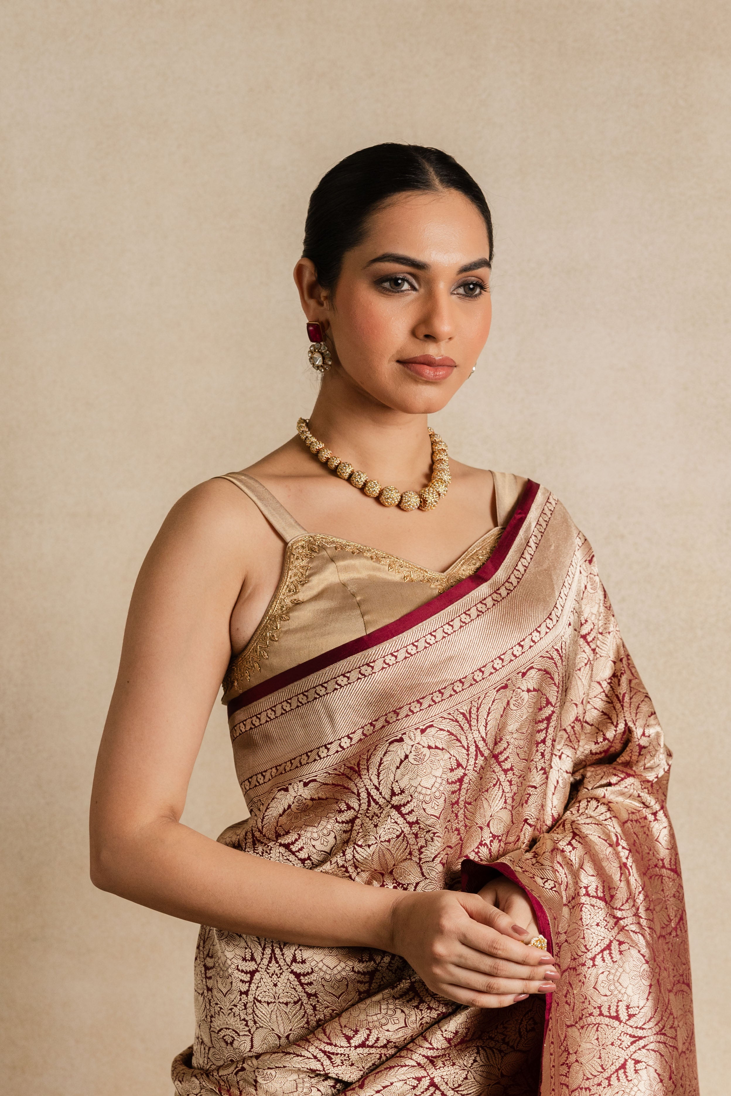 Maroon Katan Silk Jaal Saree