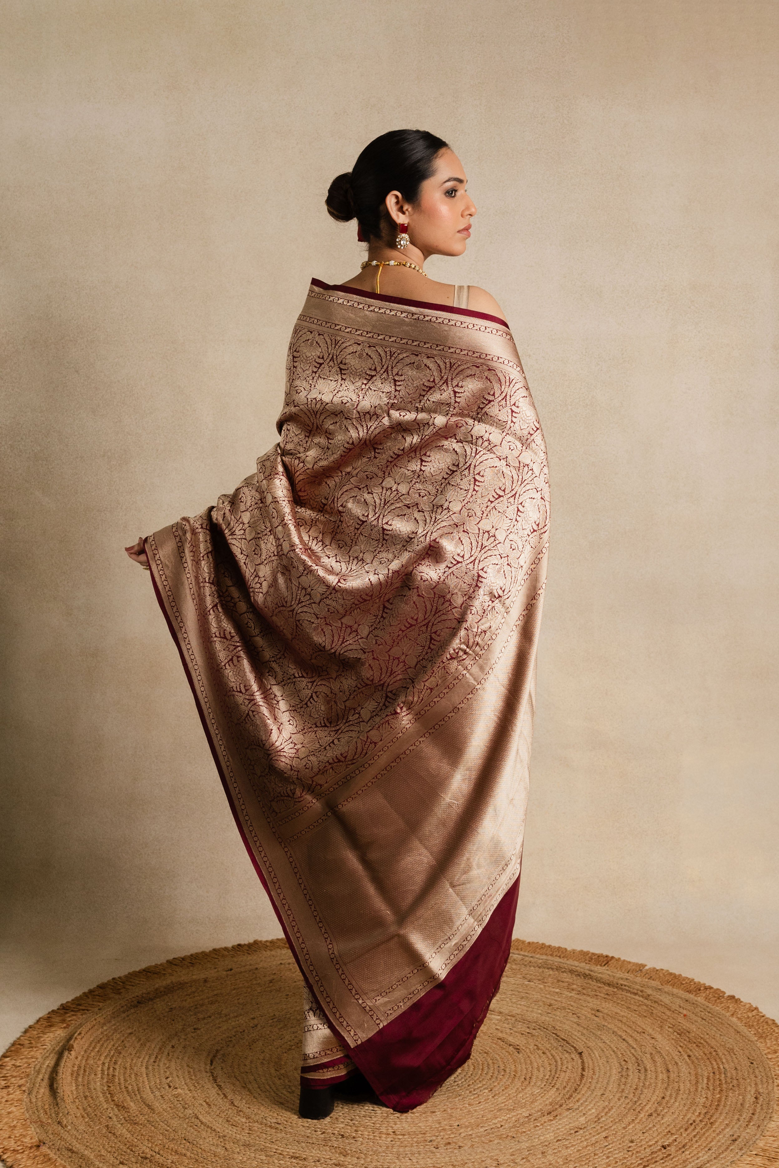 Maroon Katan Silk Jaal Saree