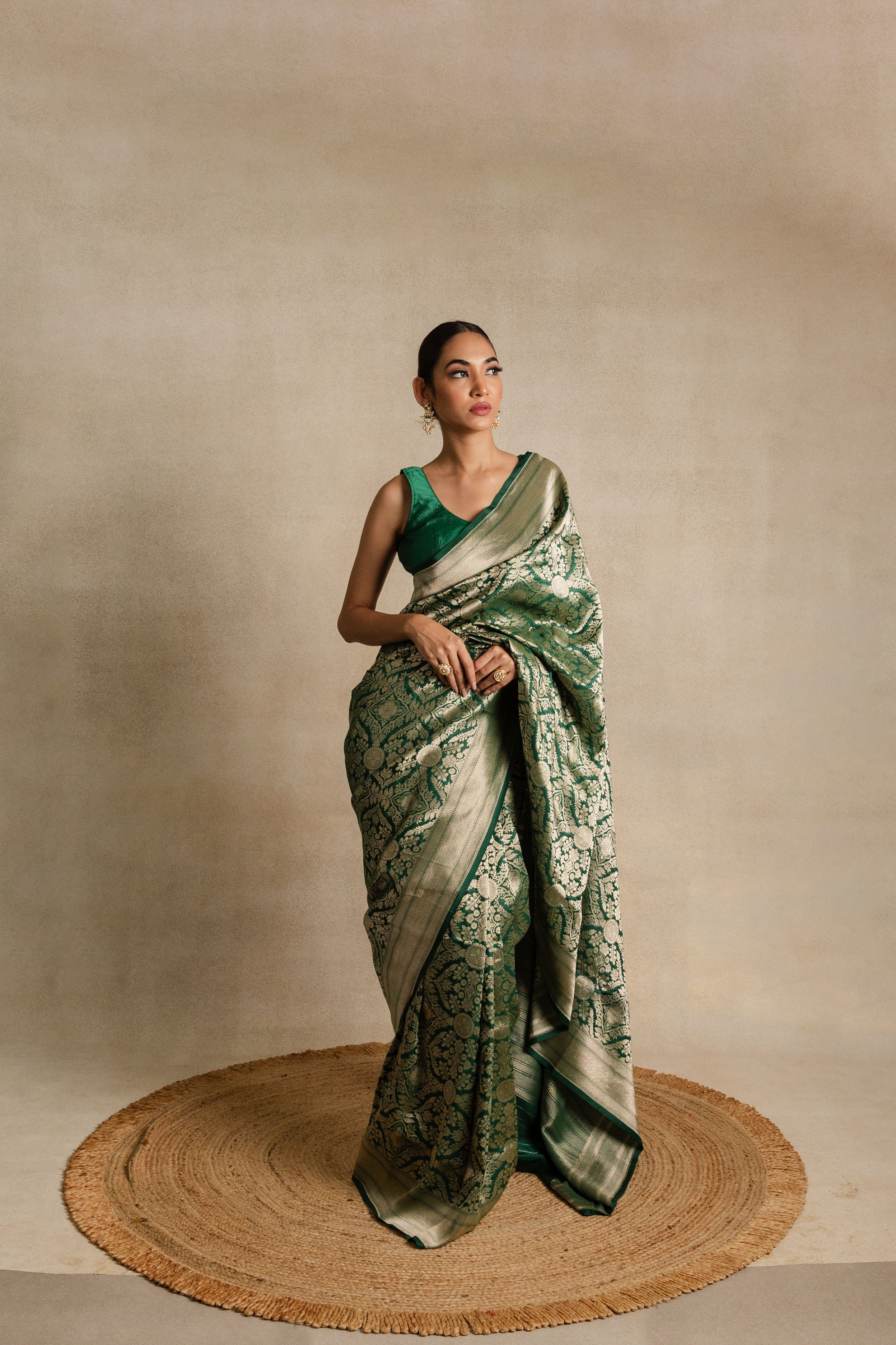 Green Katan Silk Jaal Saree