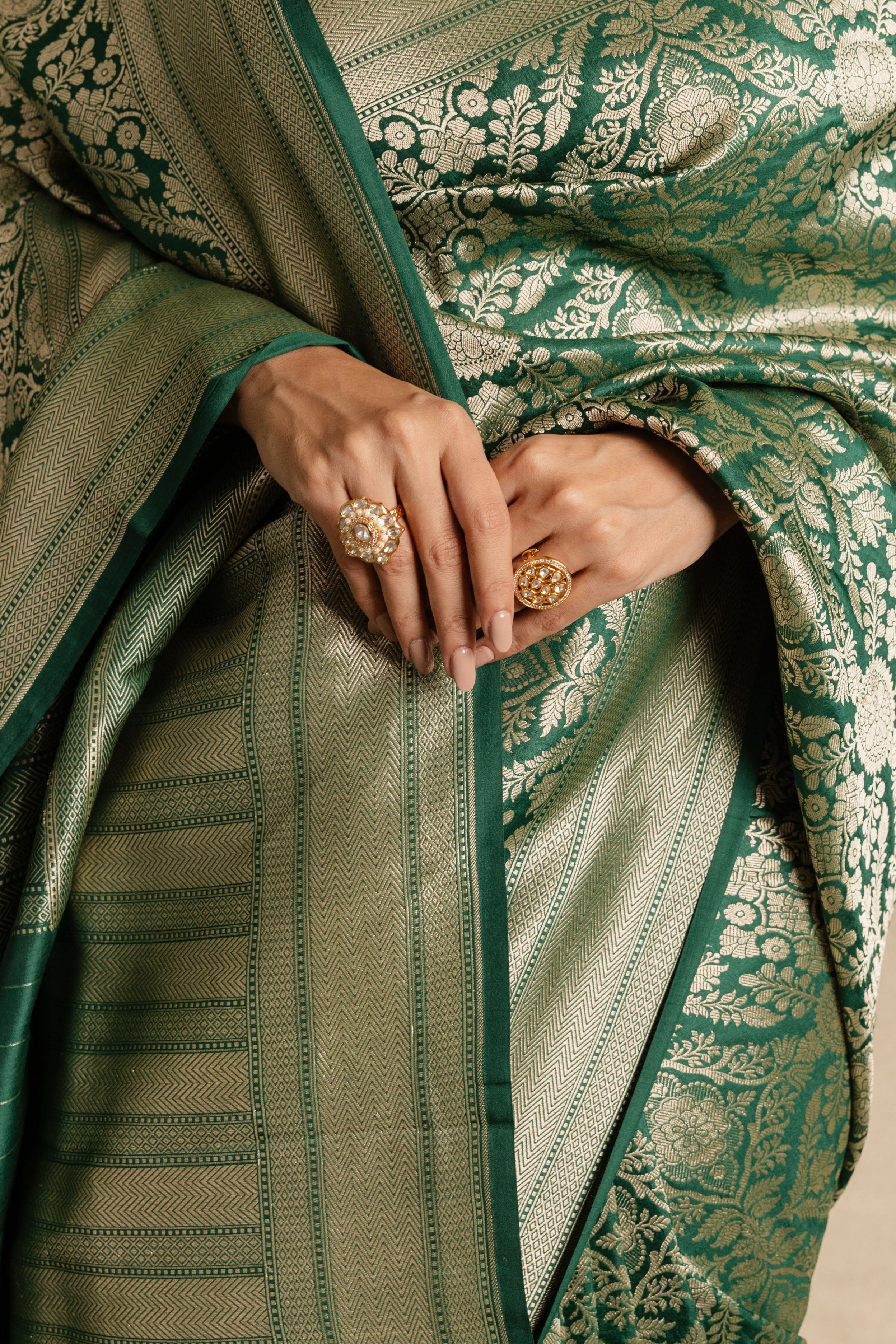 Green Katan Silk Jaal Saree