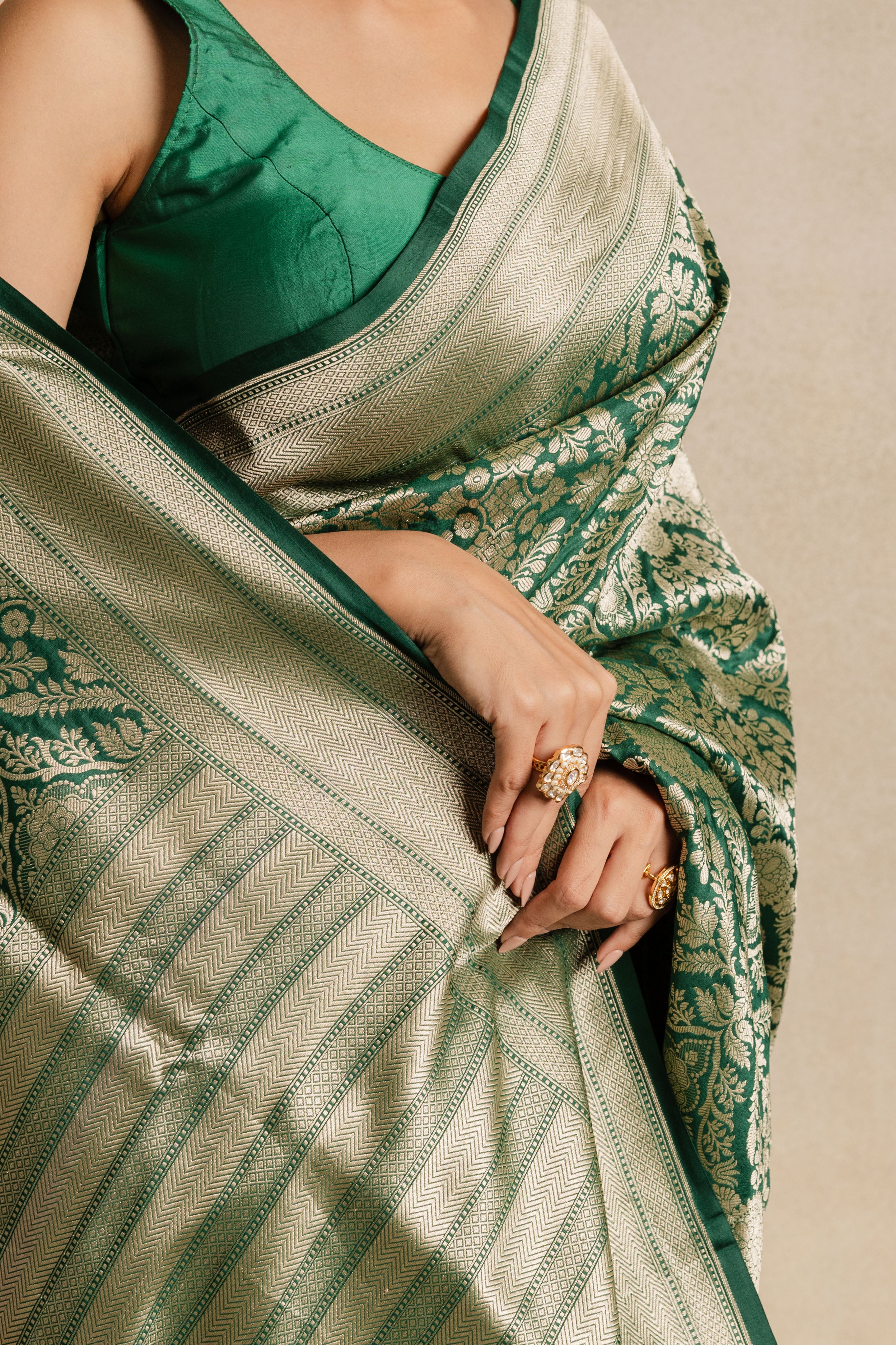 Green Katan Silk Jaal Saree